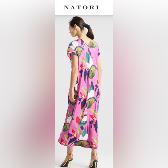 Natori Daido Short Sleeve Caftan Pink Floral Chemise - Picture 2 of 4